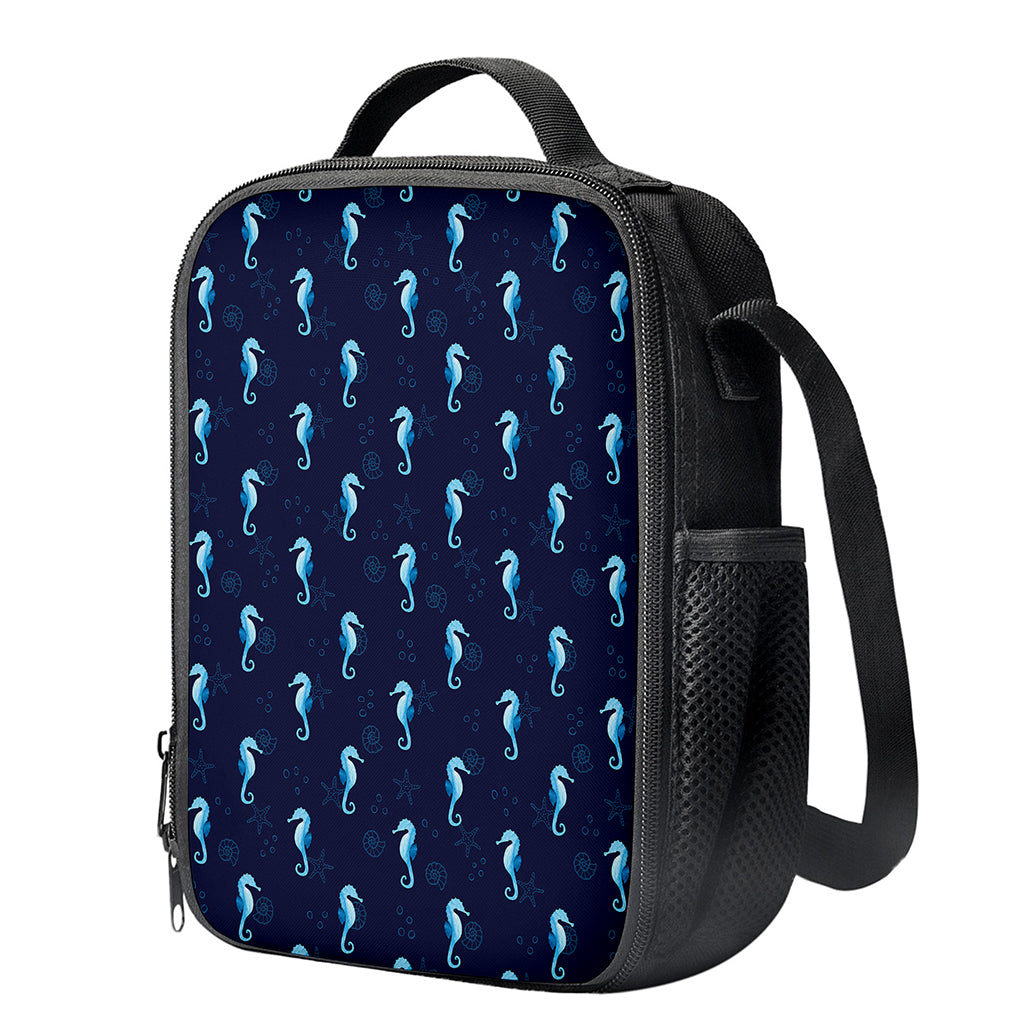 Blue Seahorse Pattern Print Crossbody Lunch Bag