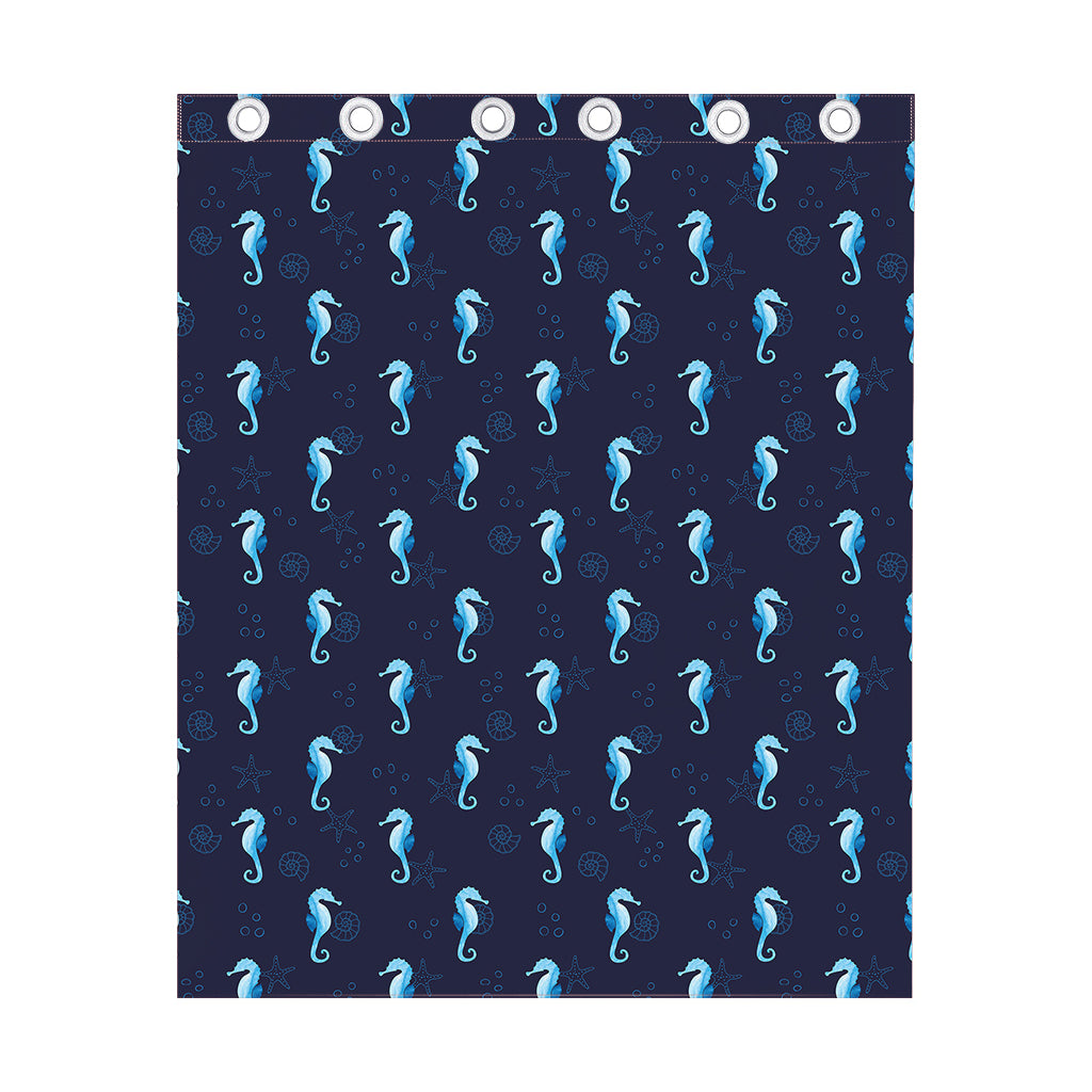 Blue Seahorse Pattern Print Curtain