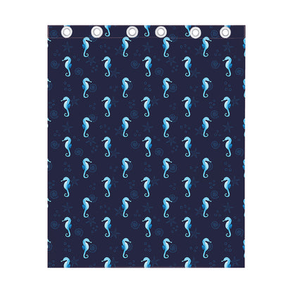 Blue Seahorse Pattern Print Curtain