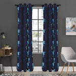 Blue Seahorse Pattern Print Curtain