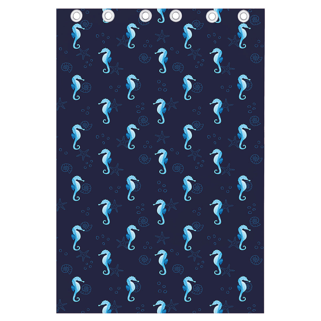 Blue Seahorse Pattern Print Curtain