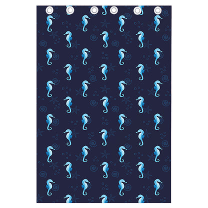 Blue Seahorse Pattern Print Curtain