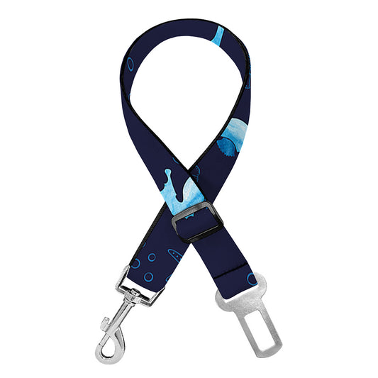 Blue Seahorse Pattern Print Dog Seat Belt