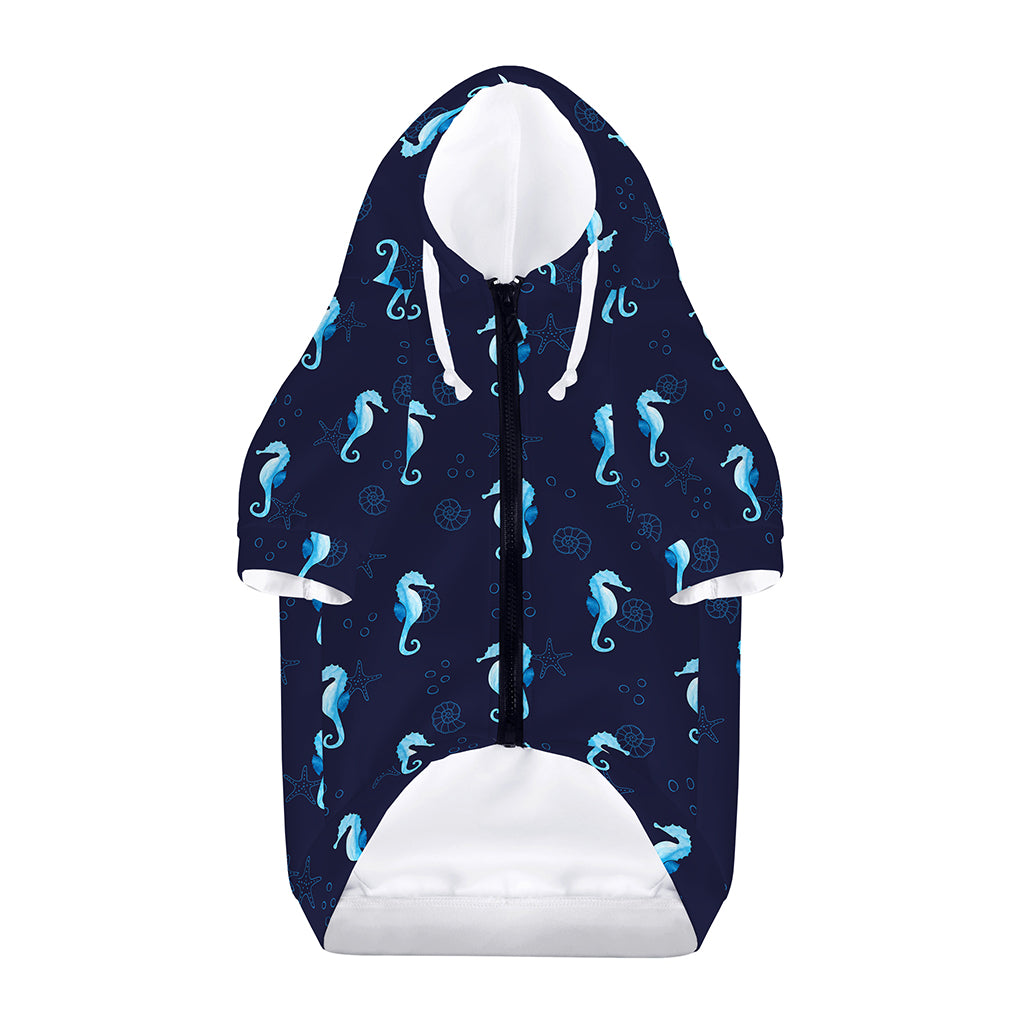 Blue Seahorse Pattern Print Dog Zip Up Hoodie