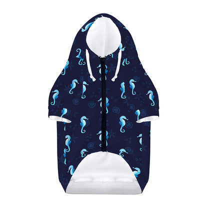 Blue Seahorse Pattern Print Dog Zip Up Hoodie