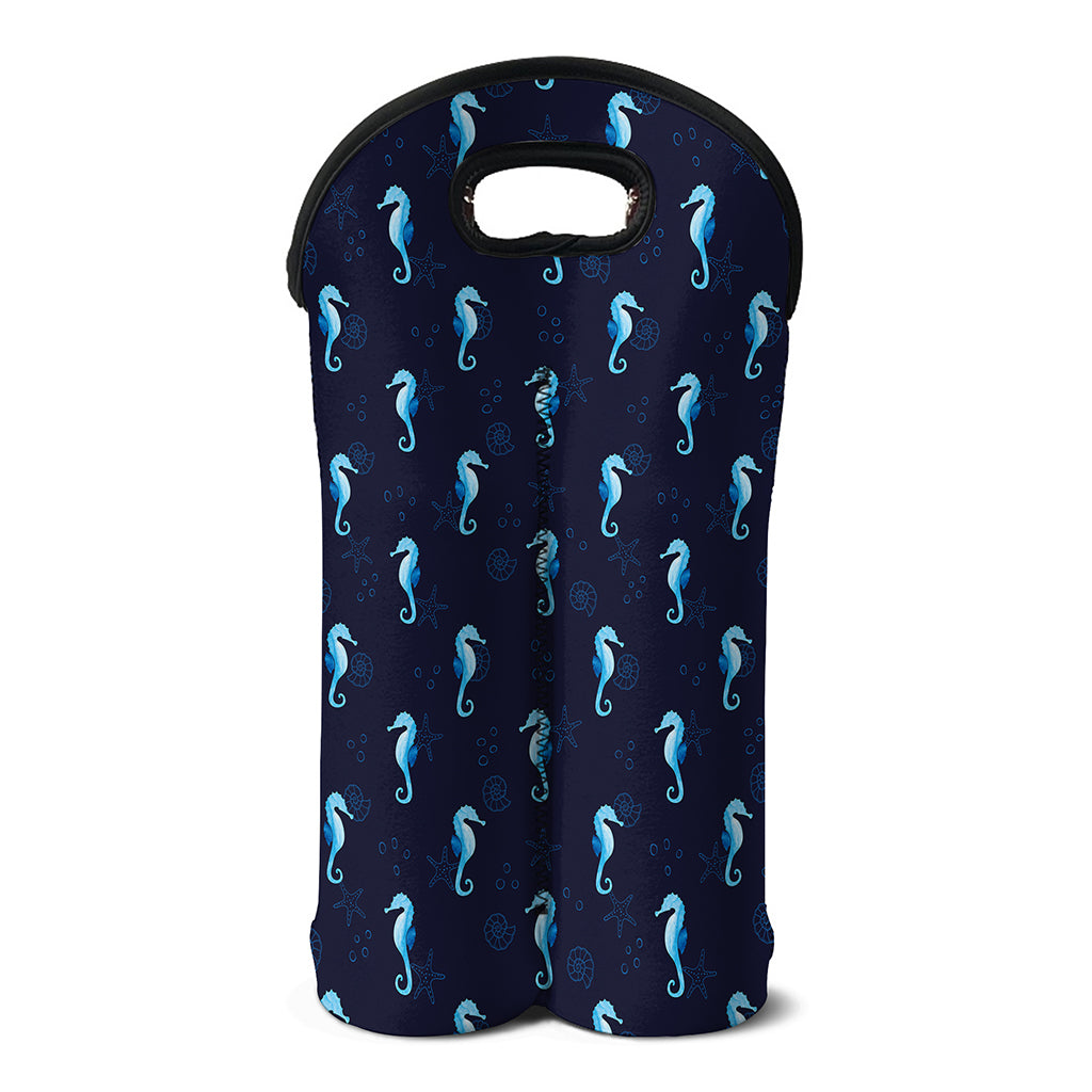 Blue Seahorse Pattern Print Double Neoprene Wine Tote