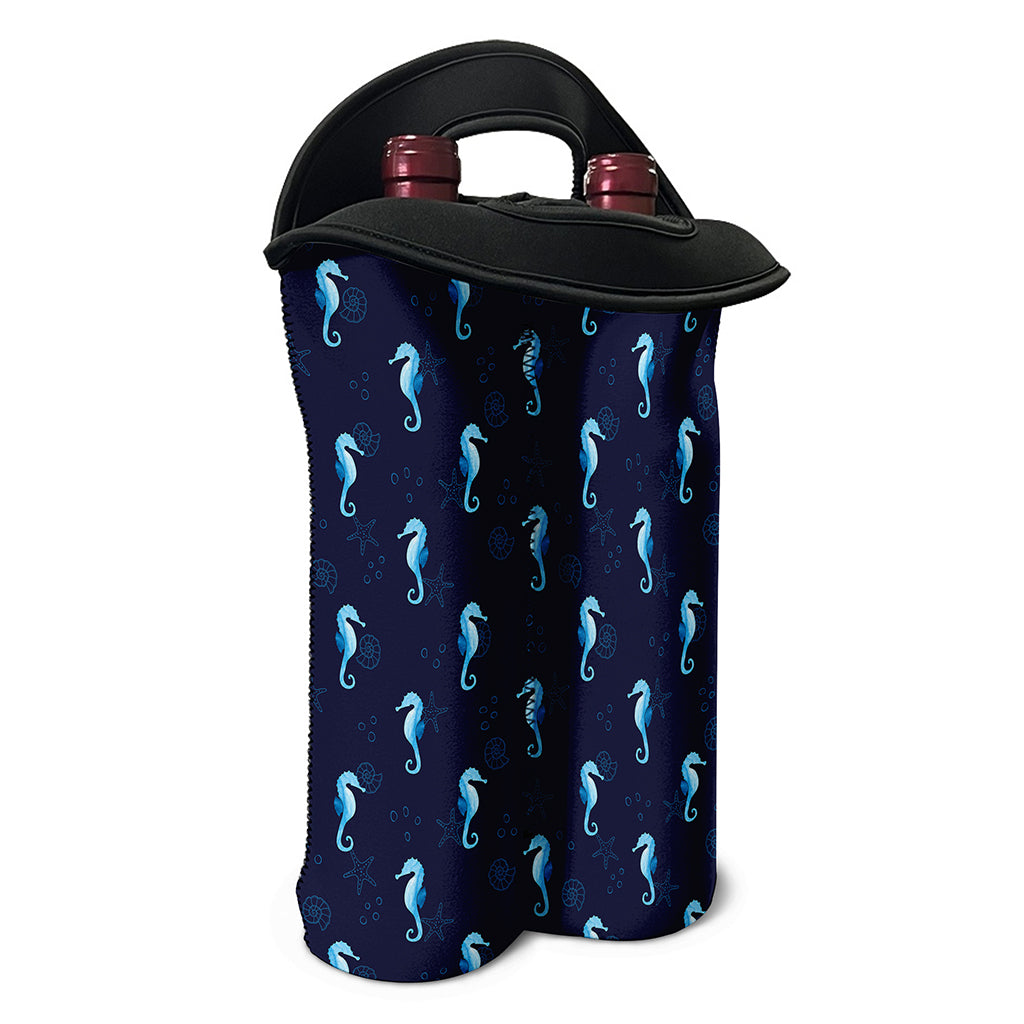 Blue Seahorse Pattern Print Double Neoprene Wine Tote