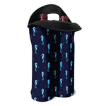 Blue Seahorse Pattern Print Double Neoprene Wine Tote