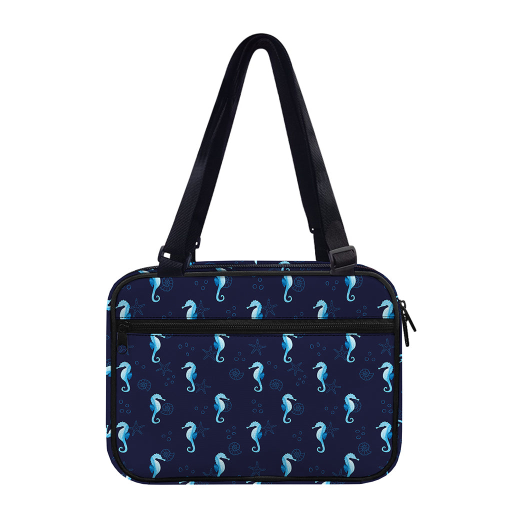Blue Seahorse Pattern Print Double Strap Bible Bag