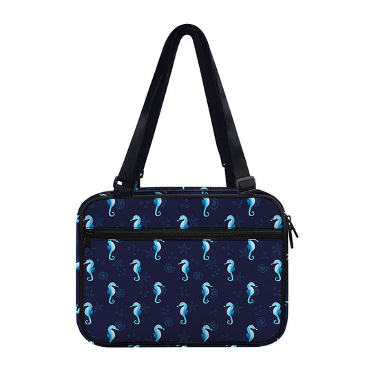 Blue Seahorse Pattern Print Double Strap Bible Bag