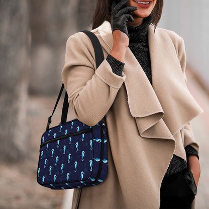 Blue Seahorse Pattern Print Double Strap Bible Bag