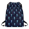 Blue Seahorse Pattern Print Drawstring Backpack