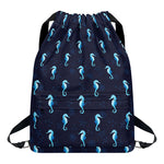 Blue Seahorse Pattern Print Drawstring Backpack