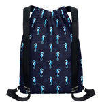 Blue Seahorse Pattern Print Drawstring Backpack