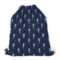 Blue Seahorse Pattern Print Drawstring Bag