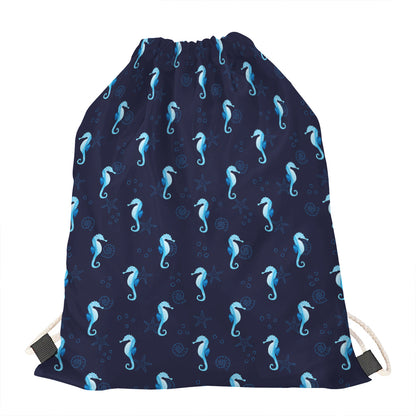 Blue Seahorse Pattern Print Drawstring Bag