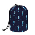 Blue Seahorse Pattern Print Drawstring Makeup Bag