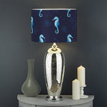 Blue Seahorse Pattern Print Drum Lamp Shade