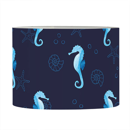 Blue Seahorse Pattern Print Drum Lamp Shade