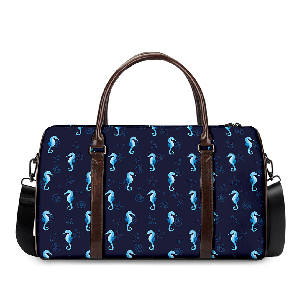 Blue Seahorse Pattern Print Duffle Bag