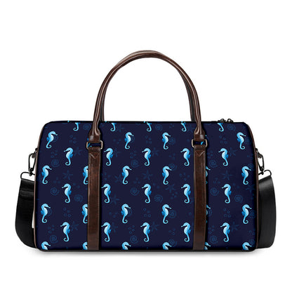 Blue Seahorse Pattern Print Duffle Bag