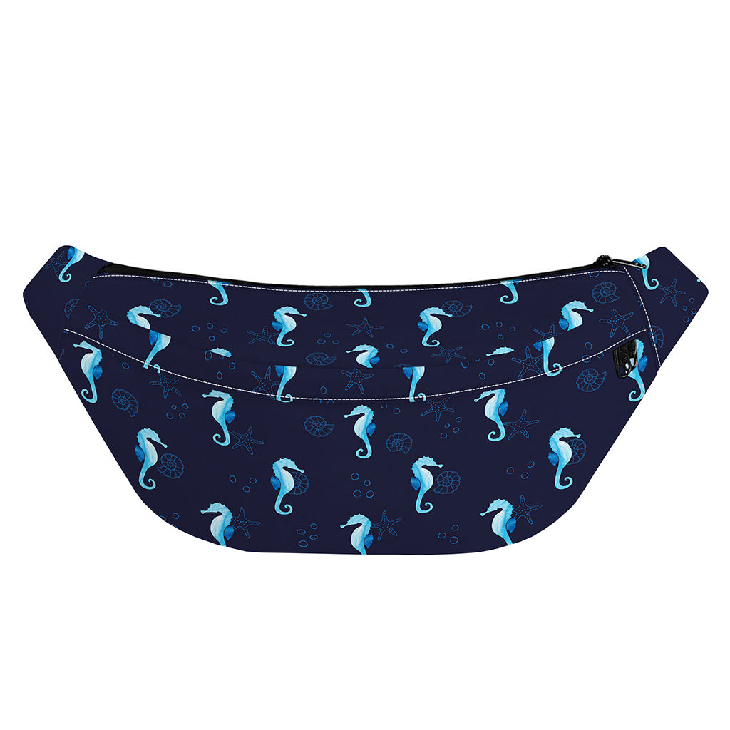 Blue Seahorse Pattern Print Fanny Pack