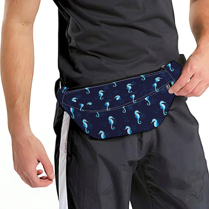 Blue Seahorse Pattern Print Fanny Pack