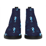 Blue Seahorse Pattern Print Flat Ankle Boots