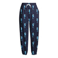 Blue Seahorse Pattern Print Fleece Lined Knit Pants
