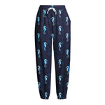 Blue Seahorse Pattern Print Fleece Lined Knit Pants
