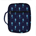 Blue Seahorse Pattern Print Front Pocket Bible Bag