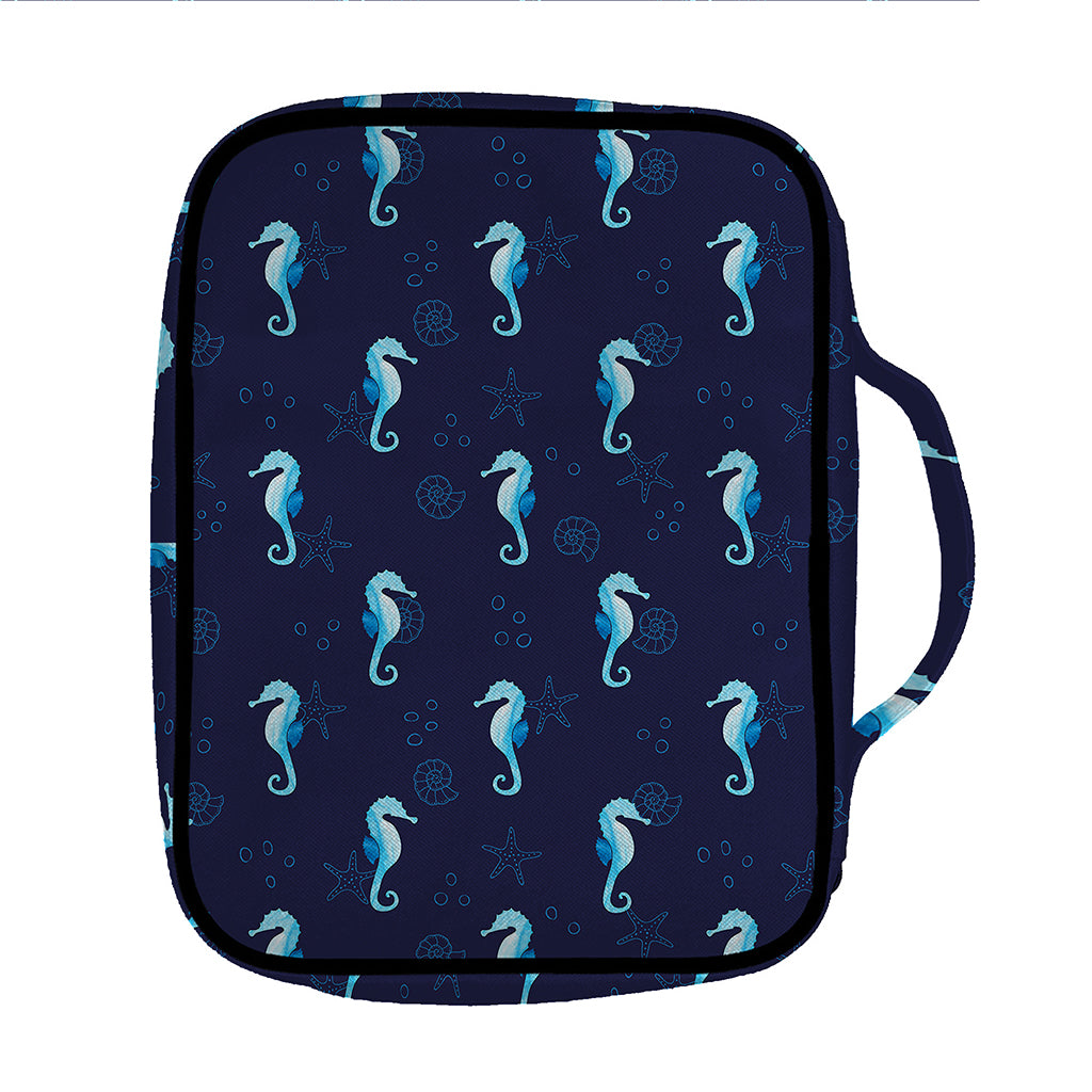 Blue Seahorse Pattern Print Front Pocket Bible Bag