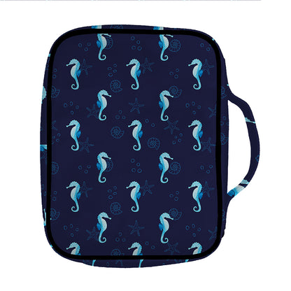 Blue Seahorse Pattern Print Front Pocket Bible Bag
