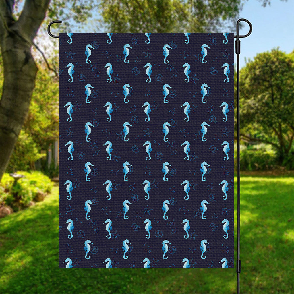 Blue Seahorse Pattern Print Garden Flag