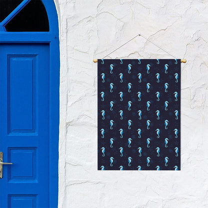 Blue Seahorse Pattern Print Garden Flag