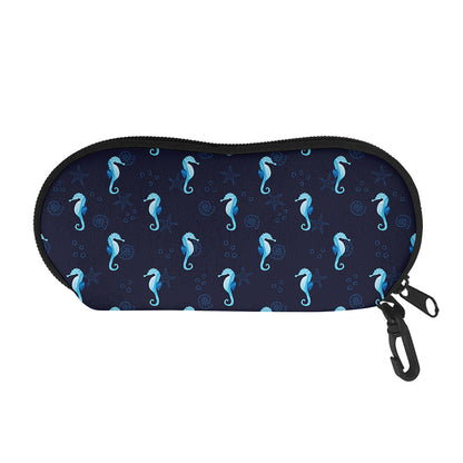 Blue Seahorse Pattern Print Glasses Case