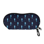 Blue Seahorse Pattern Print Glasses Case
