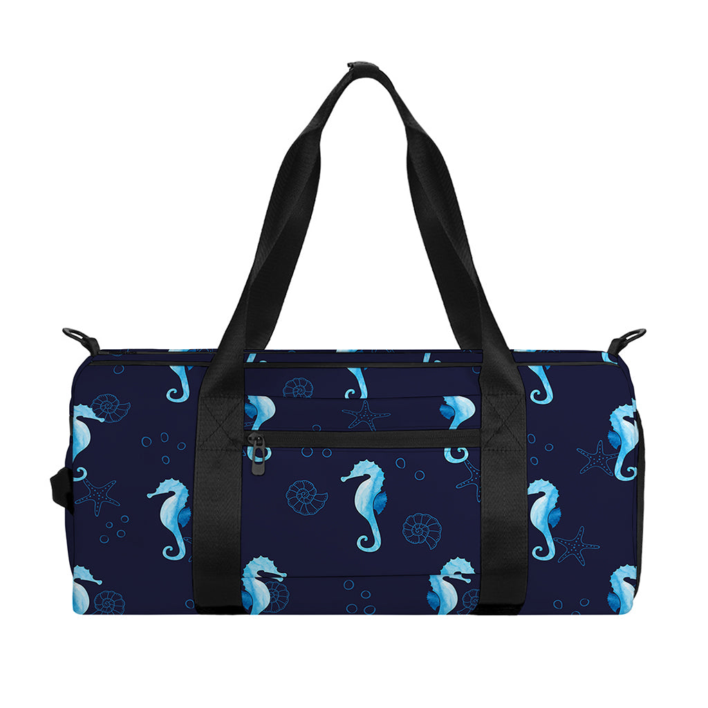 Blue Seahorse Pattern Print Gym Bag