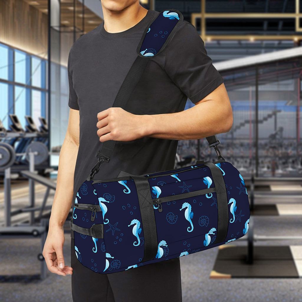 Blue Seahorse Pattern Print Gym Bag