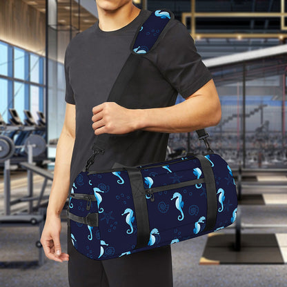Blue Seahorse Pattern Print Gym Bag