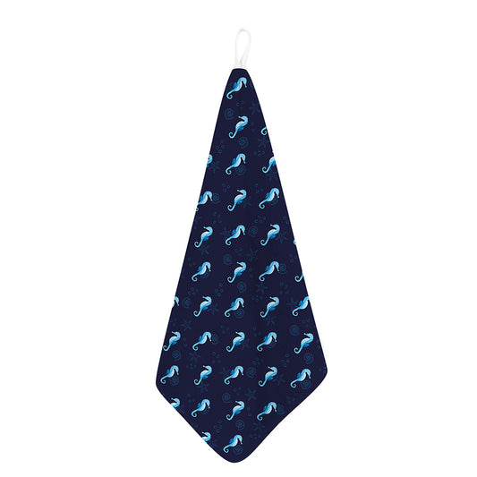 Blue Seahorse Pattern Print Hand Towel