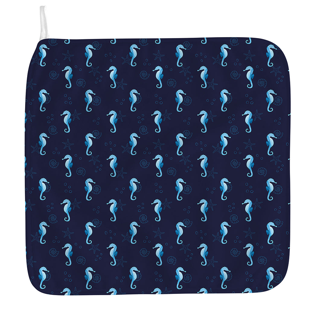 Blue Seahorse Pattern Print Hand Towel