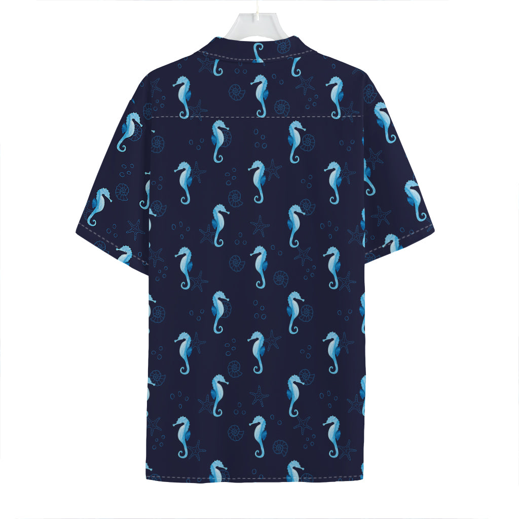 Blue Seahorse Pattern Print Hawaiian Shirt