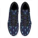 Blue Seahorse Pattern Print High Top Leather Sneakers