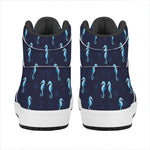 Blue Seahorse Pattern Print High Top Leather Sneakers