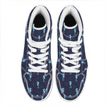 Blue Seahorse Pattern Print High Top Leather Sneakers