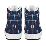 Blue Seahorse Pattern Print High Top Leather Sneakers