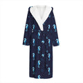 Blue Seahorse Pattern Print Hooded Bathrobe