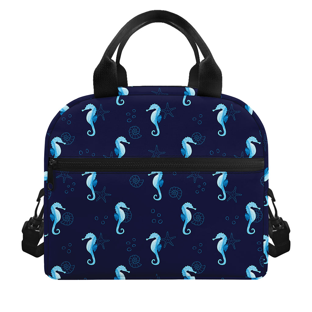 Blue Seahorse Pattern Print Insulated Lunch Bag
