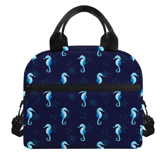 Blue Seahorse Pattern Print Insulated Lunch Bag